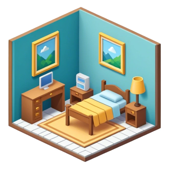 An isometric 3D room with two walls that meet at the back left and right. sticker