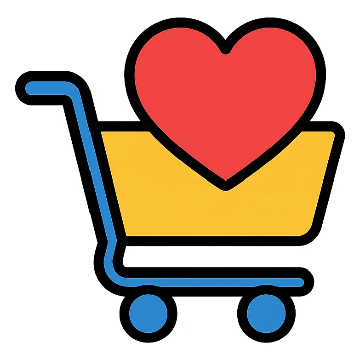 shopping cart filled with a big red heart sticker