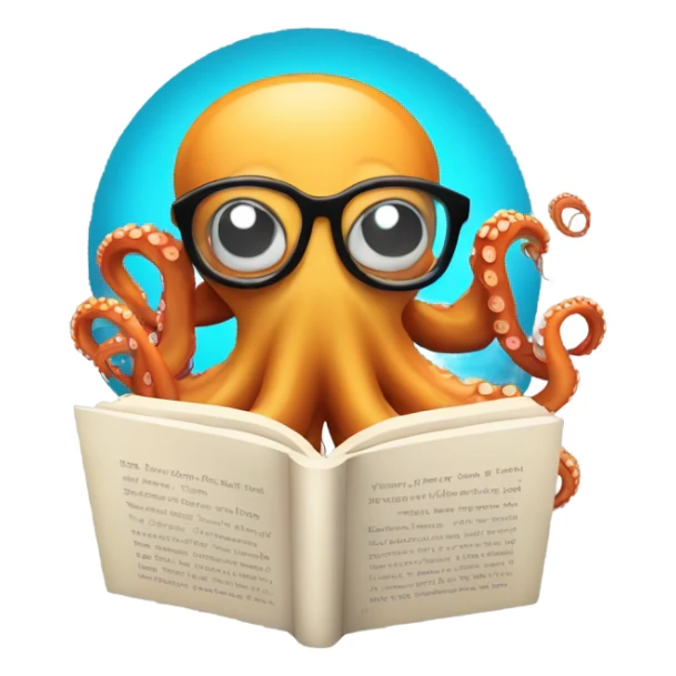 Octopus with glasses reading a book sticker