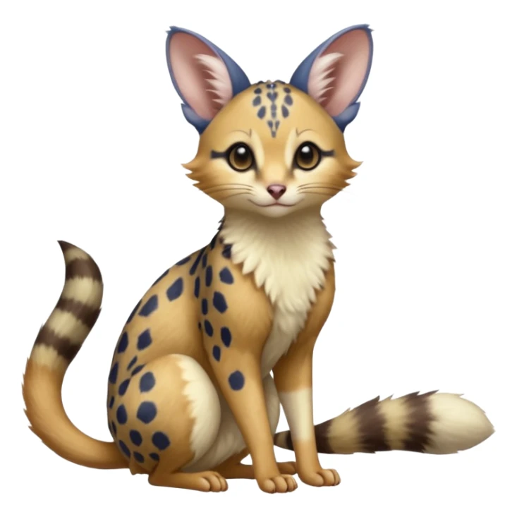 Indigo, soft realistic romantic vintage antique divine beautiful elegant pretty precious cute young youthful  Fakémon-Pokémon-opossum-feline-mouse-serval-caracal-chinchilla-Minccino-Cinccino-Meowstic-rodent-hybrid-creature with a tufted tail (full body) sticker