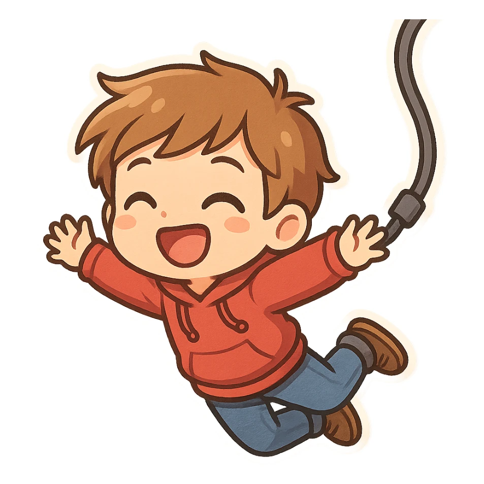 cartoon character joyfully bungee jumping with bright colors sticker