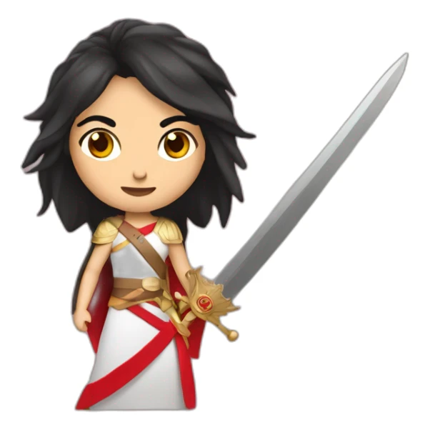 guerrera mujer con corona que le tape los ojos, pelo rojo, espada sticker