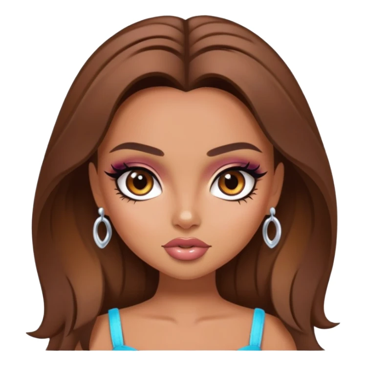 pretty bratz baddie, brown hair, brown eyes,  with makeup sticker