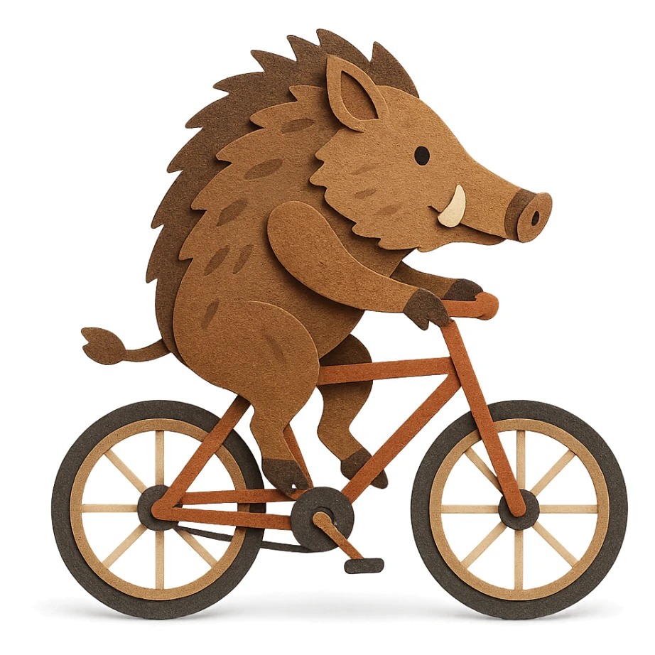 paper craft style wild boar on a bicycle sticker