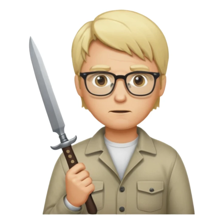 blonde man with glasses and knives sticker