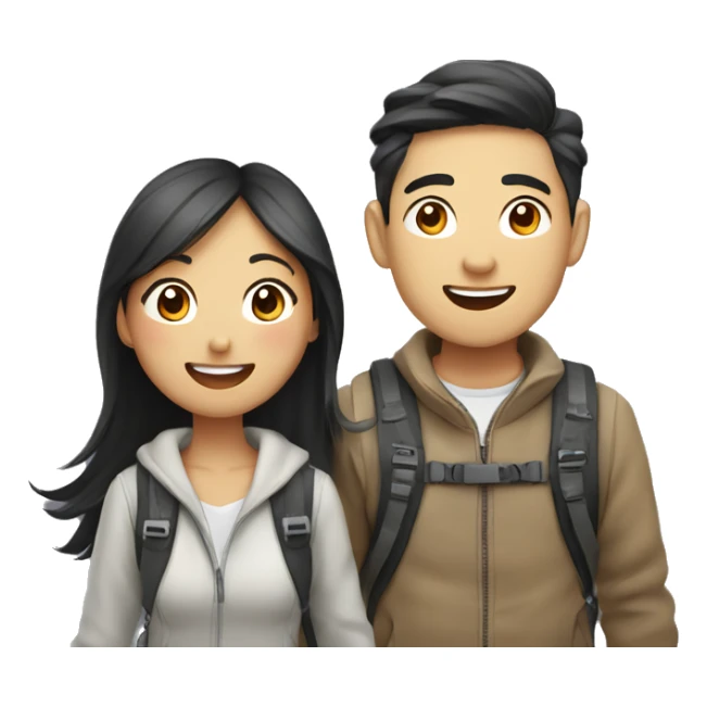 Cute young  Asian couple excitedly traveling  sticker
