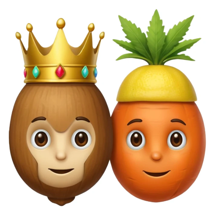 There is a hazelnut with a crown on his head, on his left side is a lemon like a hacker and on his right side is a carrot like a detective sticker