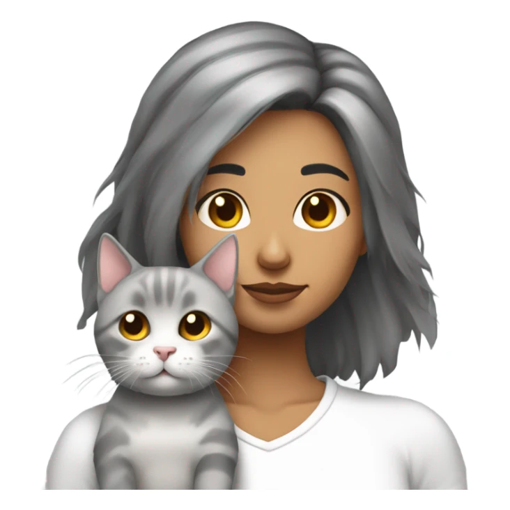 Chica con pelo medio corto piel morena dormida con un gato gris con blanco  sticker