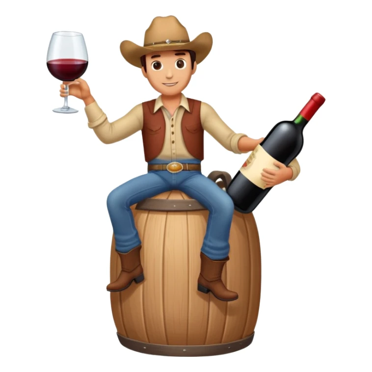 Scott riding a giant bottle of wine like a cowboy sticker