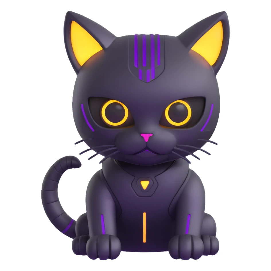 cybercat with metallic body and LED eyes sticker