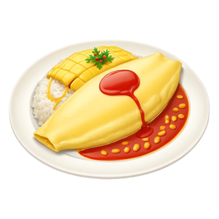 Tasty omurice with a big portion of rice dish on a big plate (no tomatoes)   sticker
