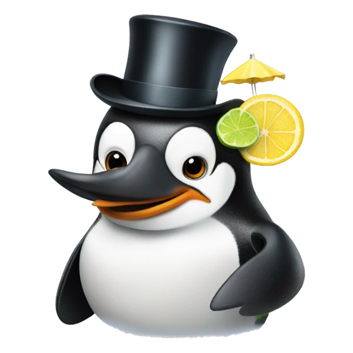 penguin in a top hat with a margarita sticker