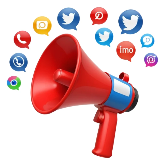 megaphone with social media icons around sticker