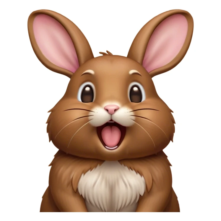Cinematic Cute Yawning Brown Rabbit Portrait Emoji, Head tilted slightly with a dramatic, wide-open yawn, showcasing a smooth, rich brown fur with floppy ears, round brown eyes barely open in drowsy contentment, Simplified yet irresistibly adorable features, highly detailed, glowing with a soft, cozy glow, high shine, relaxed yet expressive, stylized with a touch of whimsy, bright and endearing, soft glowing outline, capturing the essence of a sleepy yet affectionate bunny, so drowsy it feels like it could stretch out of the screen and curl up for a nap! sticker