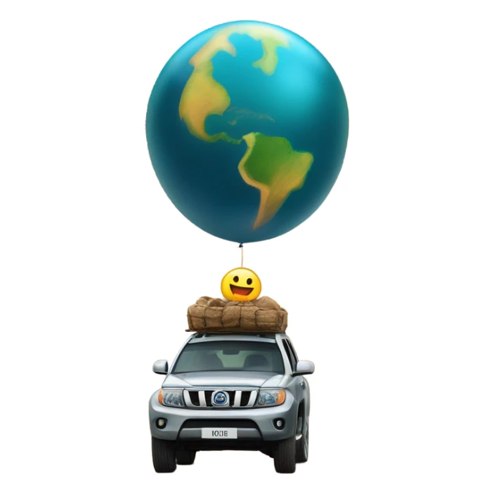 A SUV aventureira explora montanhas e florestas com um globo terrestre ao fundo e um carro em movimento na frente. sticker