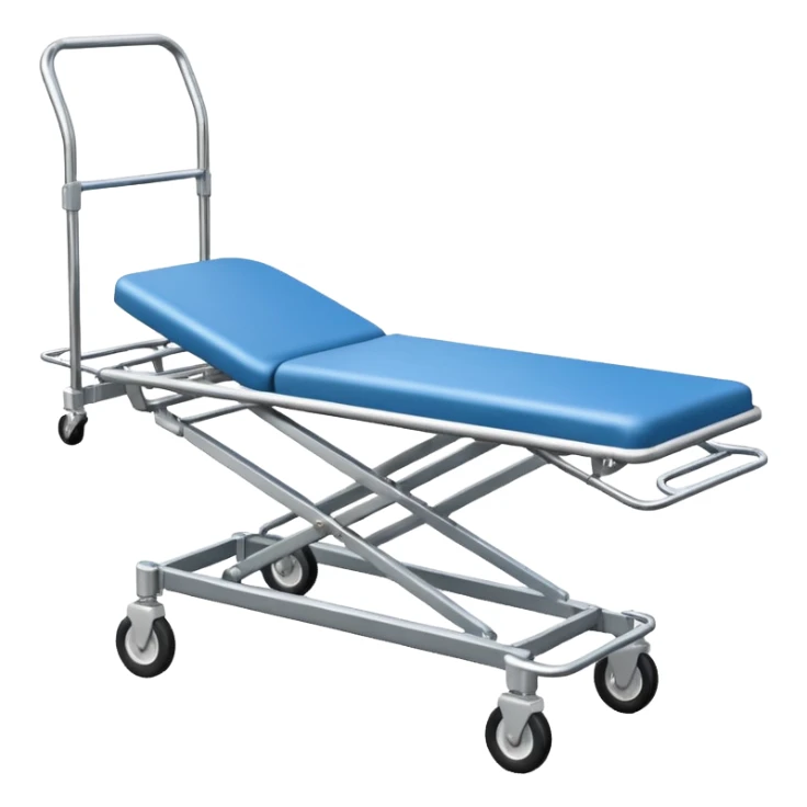 An open-back stretcher trolley being loaded into the ambulance bay. sticker