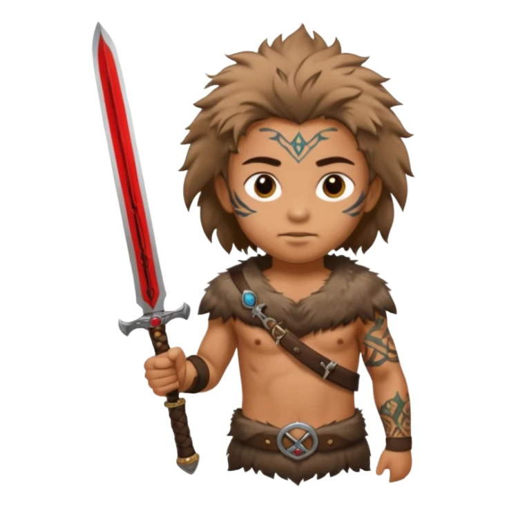 tattoed warrior ancient kid holding sword with fur sticker