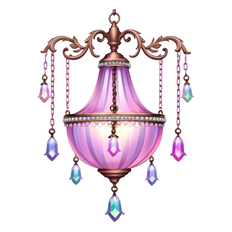 PInk iridescent Bell with chained hanging crystals with feathers CHANDELIER sticker