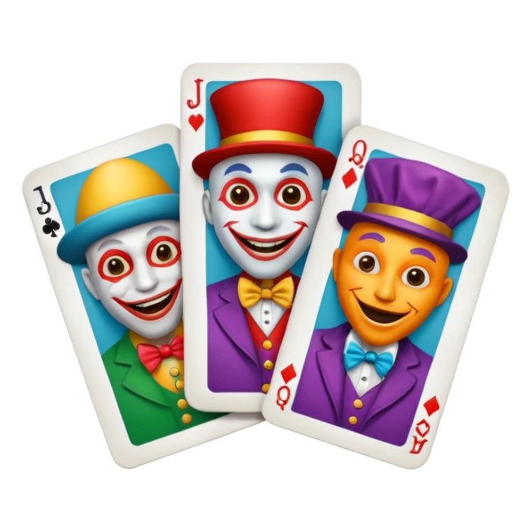 3 poker cards, with crazy colorful human jolly jokers inside, face only sticker