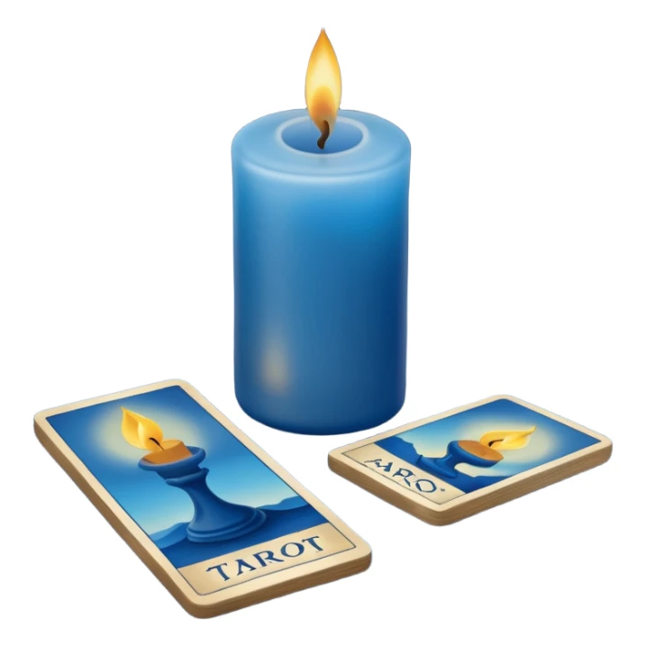 A blue deck of tarot cards and a one candle nearby sticker
