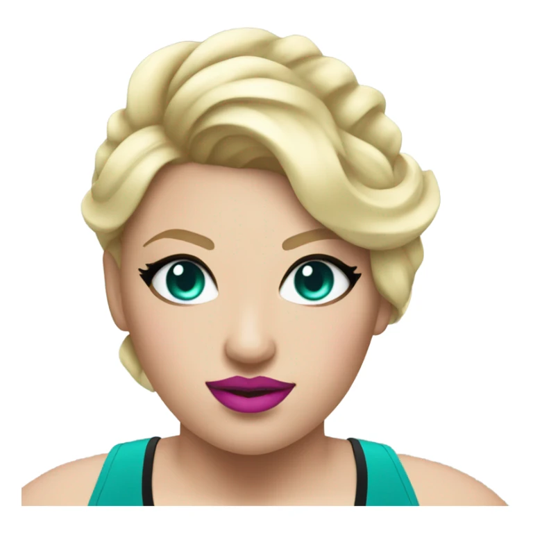 A blonde BBW female wrestler with pink lips and teal eye shadow sticker