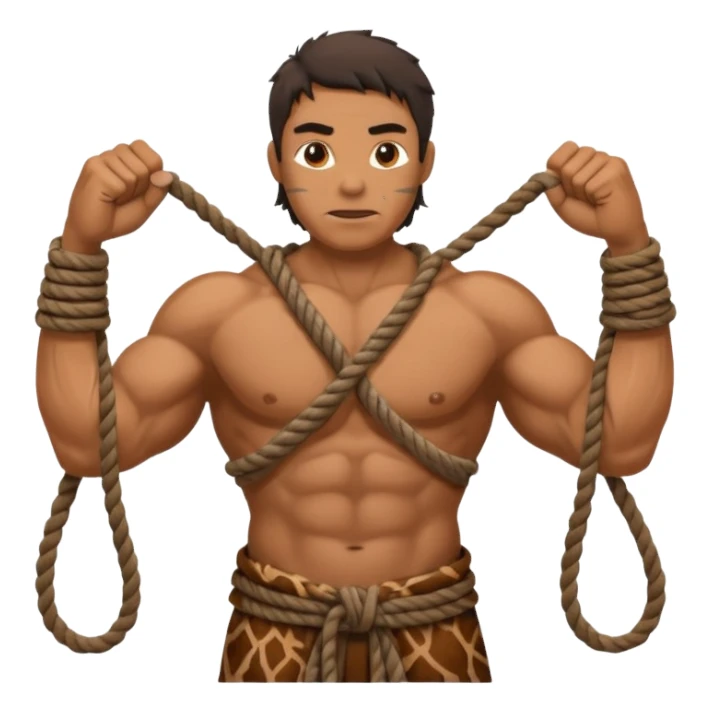 Ancient  man with animal skin clothes with ropes in hand sticker