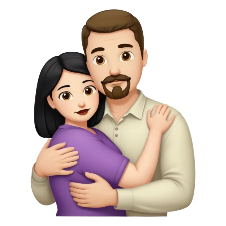 Tall strong white man with brown mustache goatee hugging a chubby short pale woman with long black hair sticker