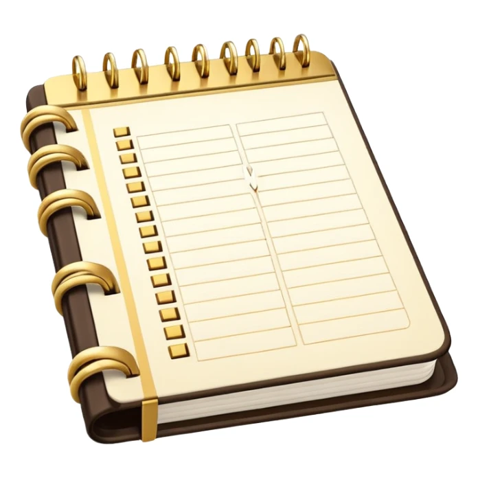 modern elegant planner with checkmarks emoji, 3D style, #ca816d or #faf1eb and gold, clean design sticker