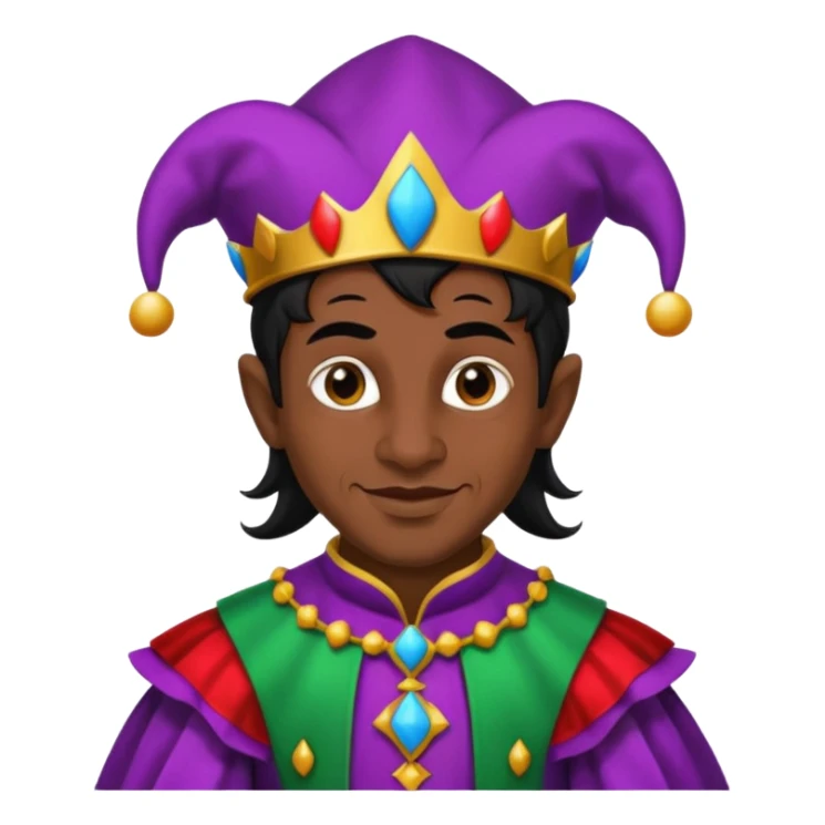 Medieval jester with dark brown skin and black hair sticker