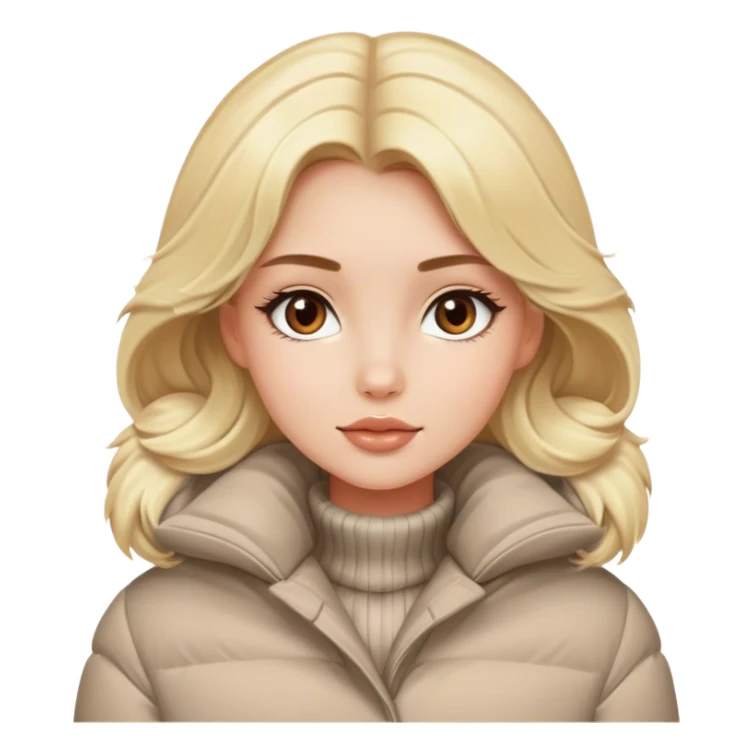 Luxury blonde model, brown eyes, puffy winter coat sticker
