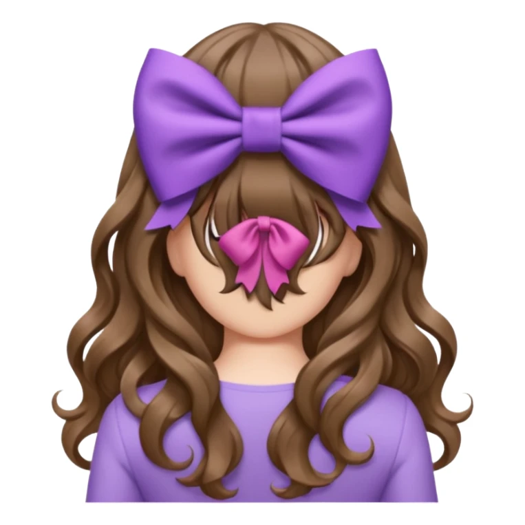 brown wavy long hair from behind with a medium lilac bow sticker
