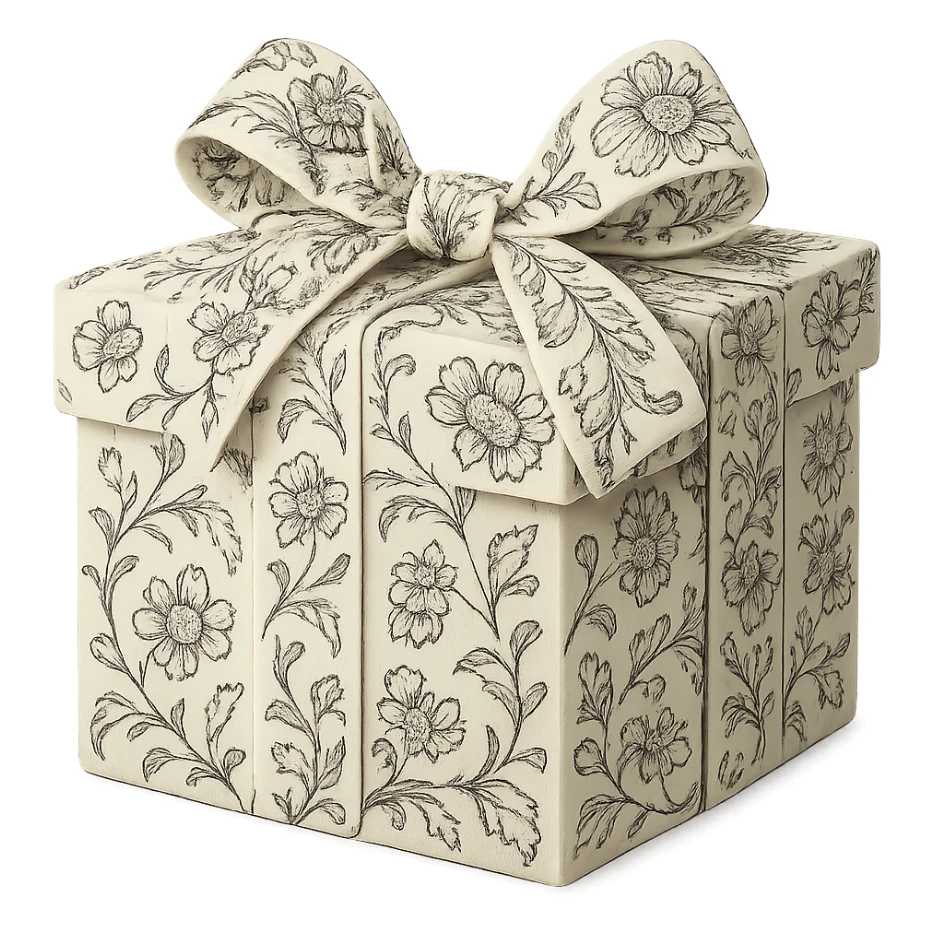 Elegant Rococo pale black white ditsy floral gift box  , remove background sticker