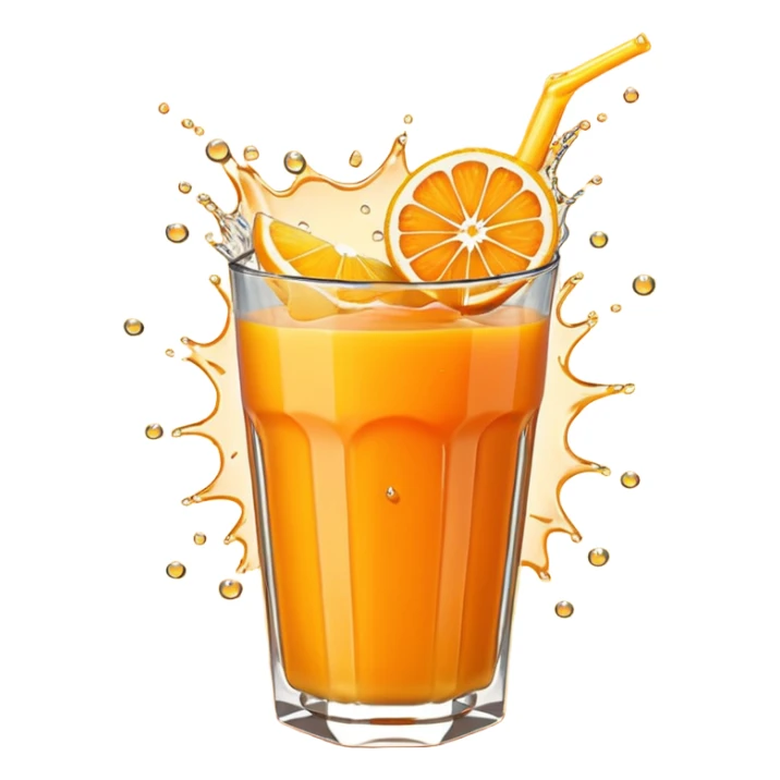 Extreme juice burst emoji, citrus explosion, dynamic splash, bold cartoon style, high saturation, transparent background. sticker
