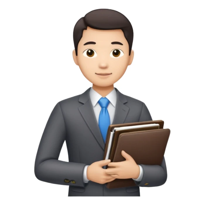 a financier asian man with a portfolio sticker
