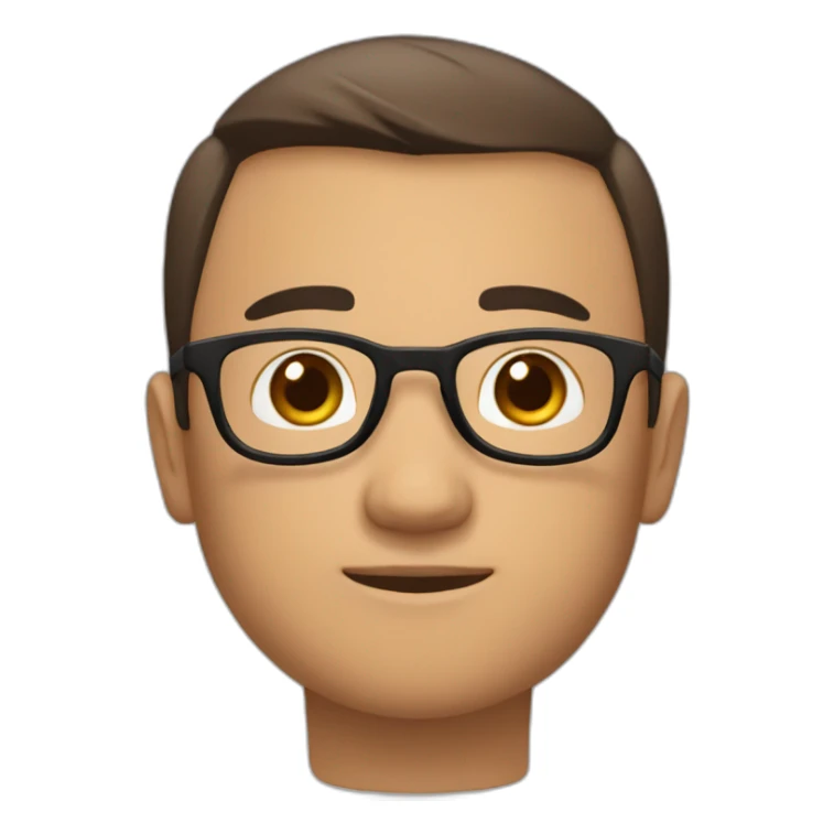 handsome huge eurasian boy wuth glasses, short brown cut covering the forehead, kinda round face sticker