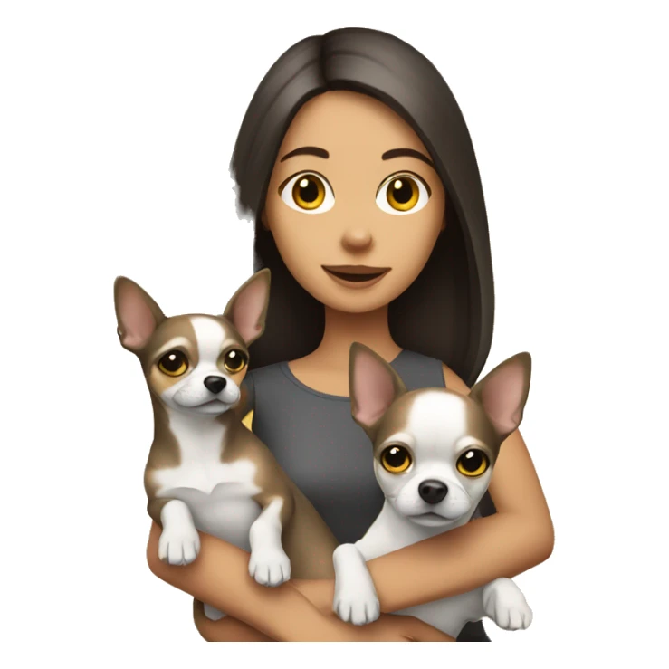 Brunette girl with two chihuahuas: grey and yellow sticker