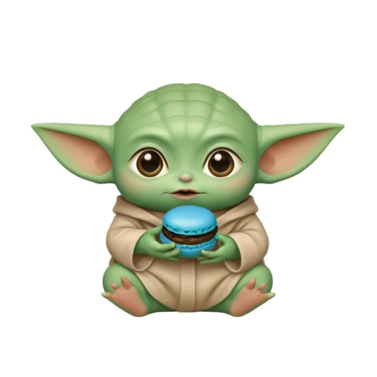 baby yoda eating a blue macaroon  sticker