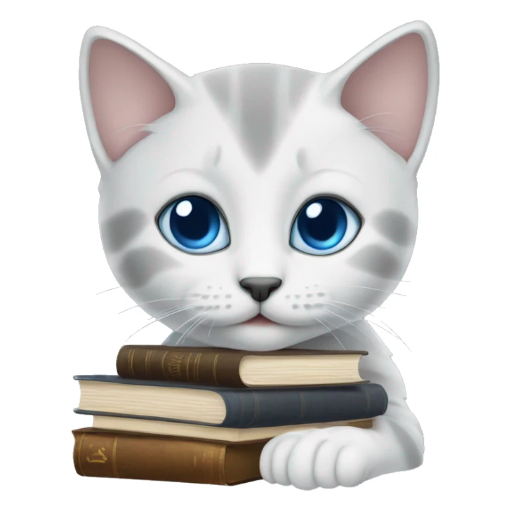 blue eyes grey kitten and books  sticker