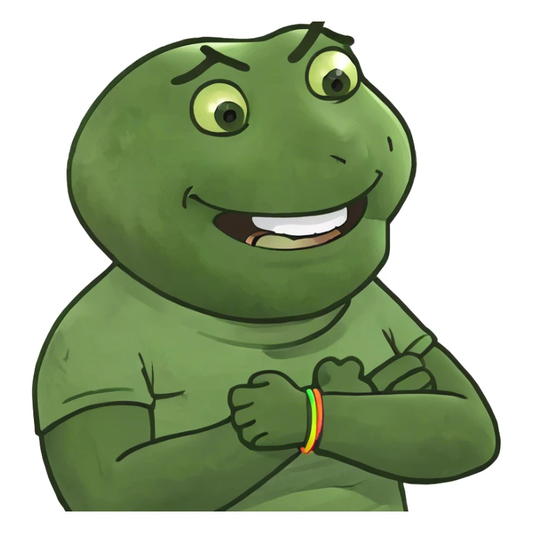 Man crossing arms laughing holding hands on neck sticker