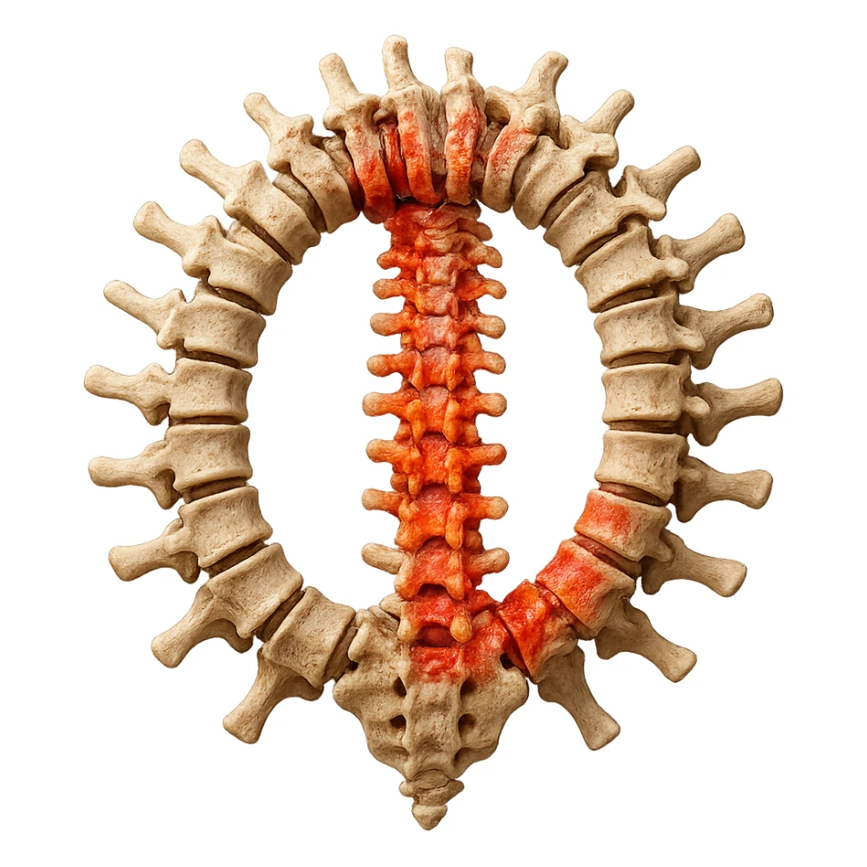 SPINA DORSALE ANATOMICA UMANA REALISTICA infiammata CHIUSA A CERCHIO, iperrealistica 4k, non disegnata sticker
