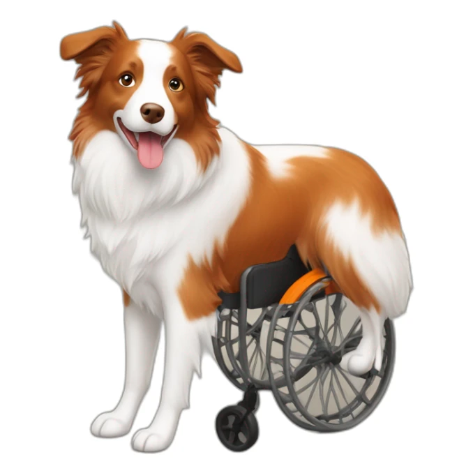 white and caramel red merle border collie in orange wheel chair sticker