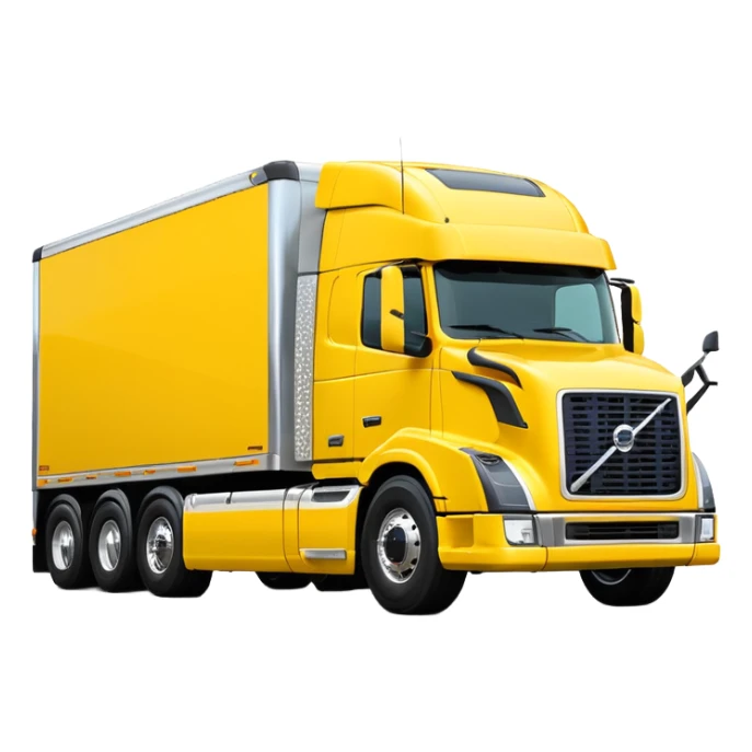 Volvo sleeper semi truck bright yellow three-quarters view sticker