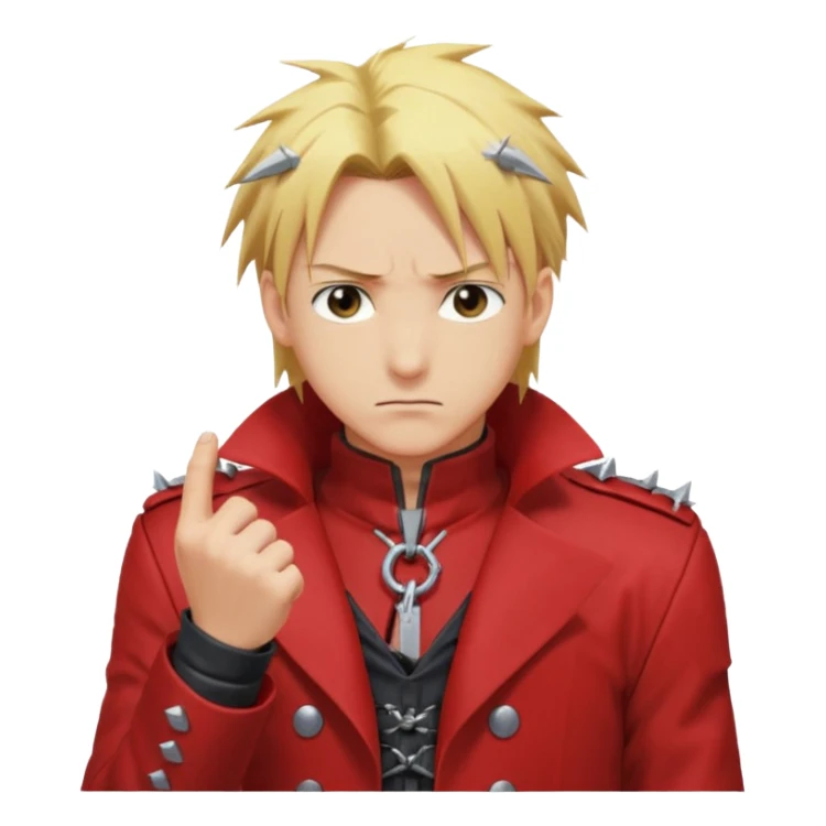 Create a Full Metal Alchemist Brotherhood Edward emoji for a teams chat but make it more original to the anime style sticker