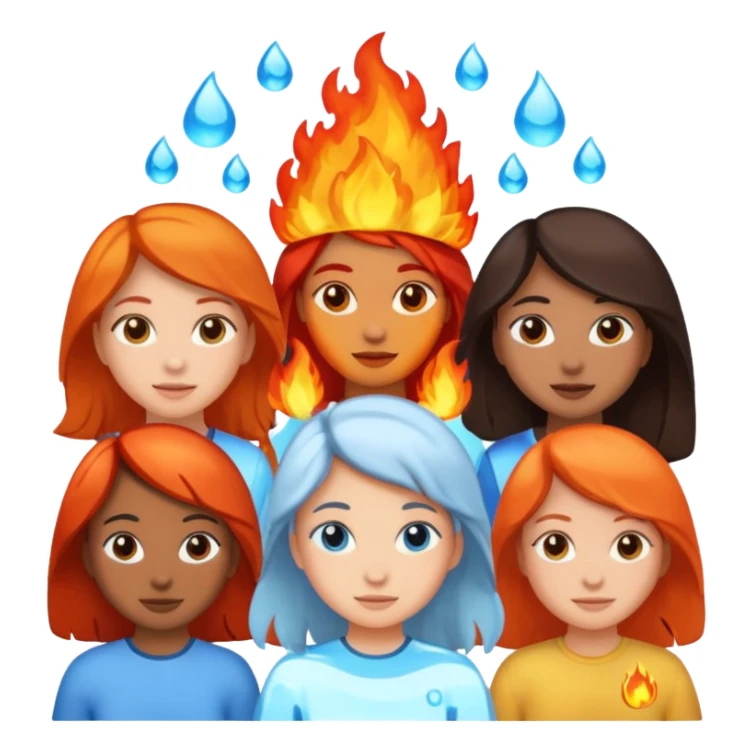 Generate 5 girls represented as 5 natural elements one fire , water , sky ,air , water sticker