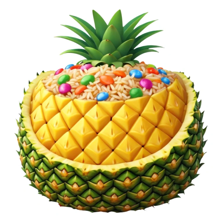 pineapple fried rice emoji, pineapple shell filled with fried rice, colorful ingredients, realistic textures sticker
