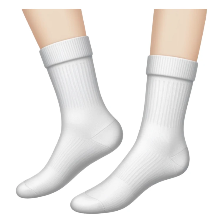 bottom view of two feet wearing white socks, showing soles sticker