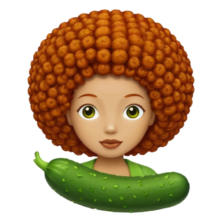 cucumber with only redhead afro hair on it without woman face sticker