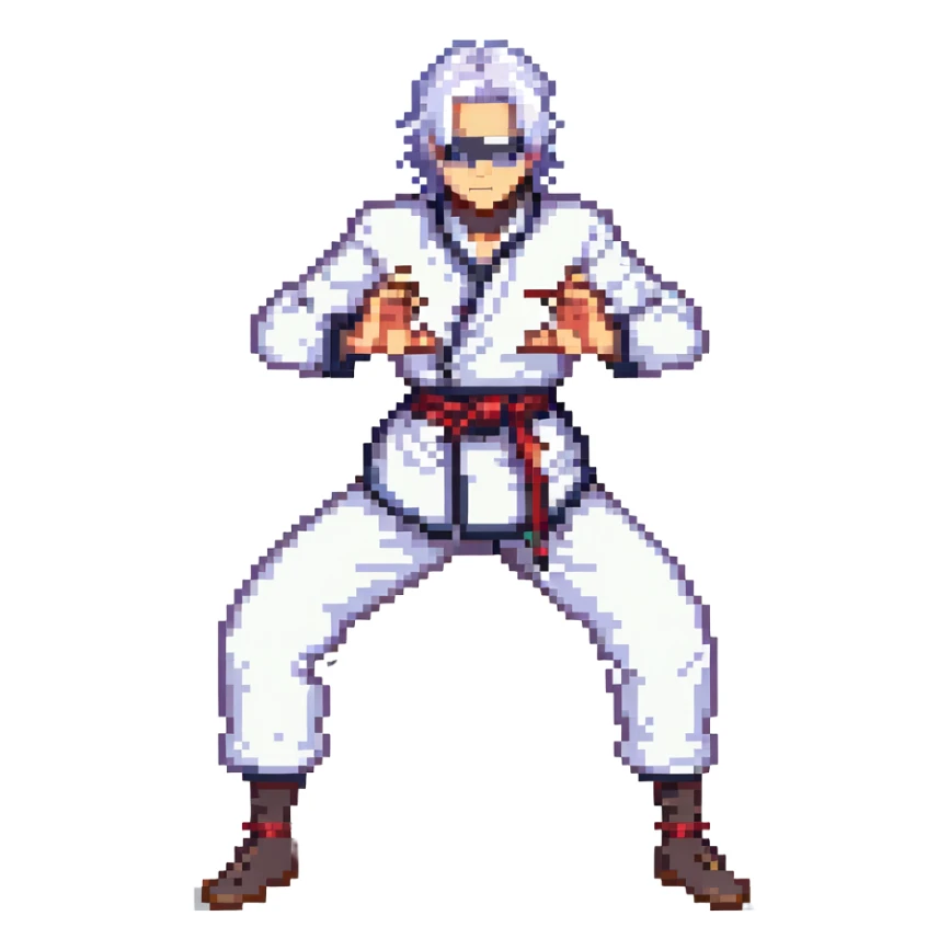 Gojo Satoru from Jujutsu Kaisen, pixel art style, white hair, blindfold, cool stance sticker