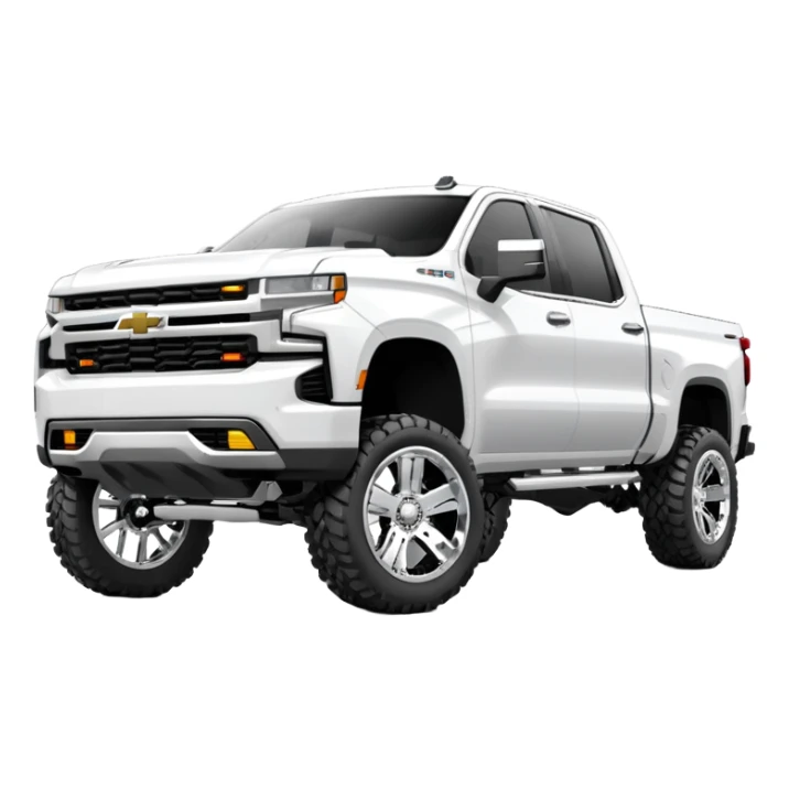 Lifted 2021 White Chevrolet Silverado on chrome rims with wheel lights sticker