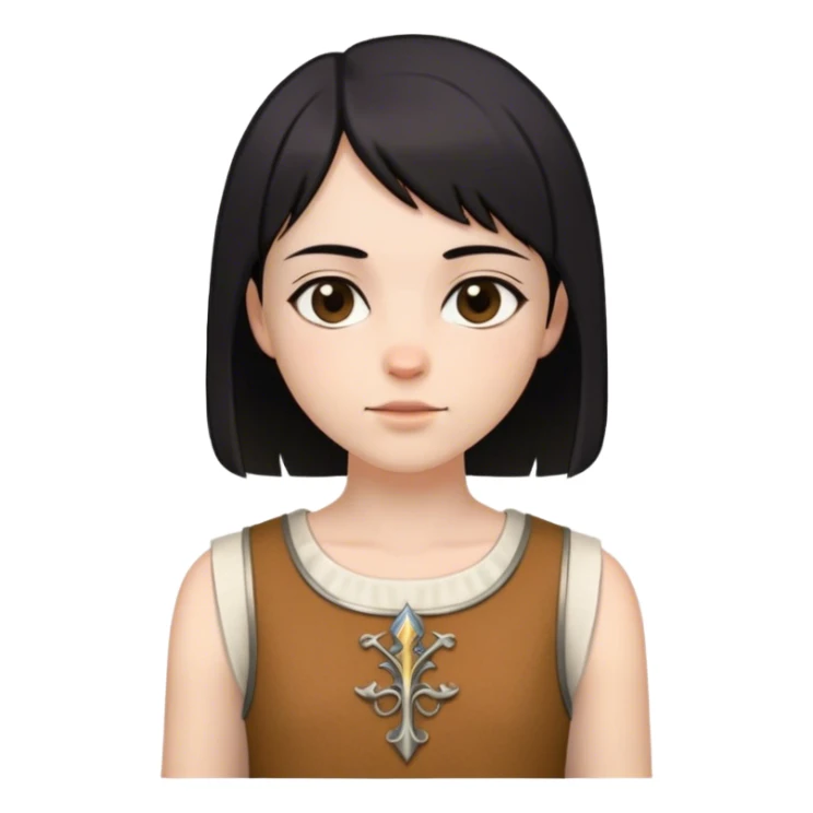 medieval summer outfit worn by a DnD themed fantasy character. basic sleeveless wool tunic with a simple round neckline and a decorative trim. clothes only above the waist. The clothes full waist. The character's haven't arms. character is white-skinned, black hair, brown eyes, short straight hair. sticker